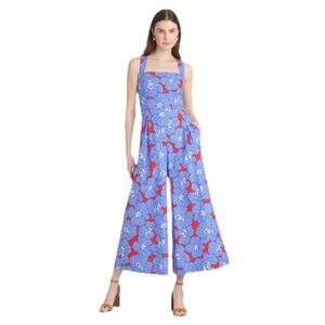 Draper James Kendall Sleeveless Jumpsuit XS Blue Red Floating Floral